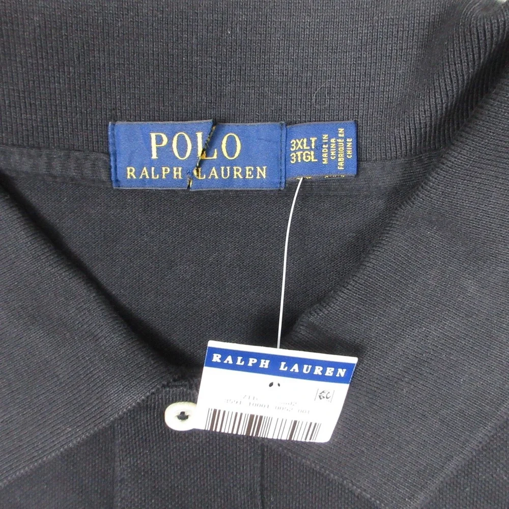 Polo Ralph Lauren Shrt Mens 3XLT Black Solid Pique Cotton Golf Classic EUC